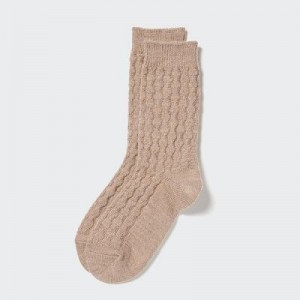 Beige Uniqlo HEATTECH Cable Women Socks | 4779055