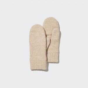 Beige Uniqlo HEATTECH Lining Souffle Yarn Mittens Women Gloves | 7258810