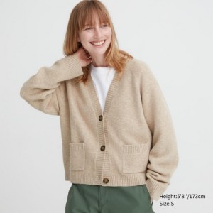Beige Uniqlo Souffle Yarn Short Women Cardigan | 402092