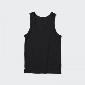 Black Uniqlo Dry Color Ribbed Men Tank Top | 2676450