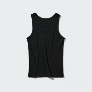 Black Uniqlo Dry Color Ribbed Women Tank Top | 9103672