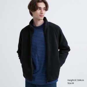 Black Uniqlo Fleece Long-sleeve Full-zip Men Jackets | 401446