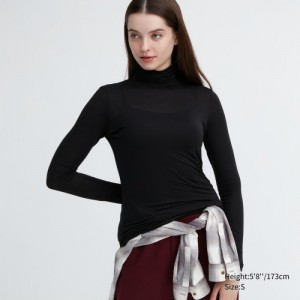 Black Uniqlo HEATTECH Ultra Light Turtleneck Long-Sleeve Women T Shirts | 4541707