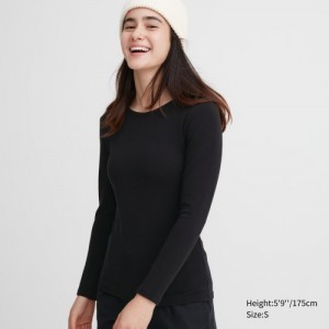 Black Uniqlo HEATTECH Ultra Warm Crew Neck Long-Sleeve Women T Shirts | 4570412