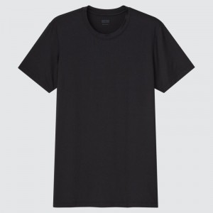 Black Uniqlo Heattech Short-sleeve Men T Shirts | 5493879