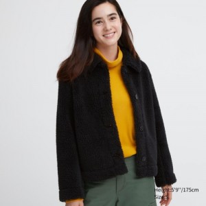 Black Uniqlo Pile-Lined Fleece Women Jackets | 4247532