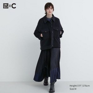 Black Uniqlo Pleated Color Block Women Skirts | 9613910