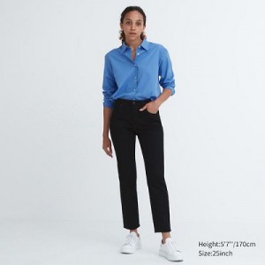 Black Uniqlo Stretch Slim Straight Women Jeans | 9059035
