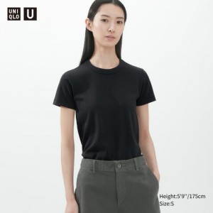 Black Uniqlo U Crew Neck Short-sleeve Women T Shirts | 2291025