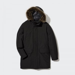 Black Uniqlo Ultra Warm Hybrid Down Men Coats | 9750495