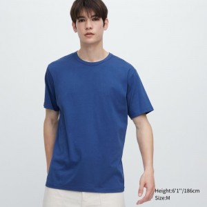 Blue Uniqlo Airism Cotton Crew Neck Men T Shirts | 2580250