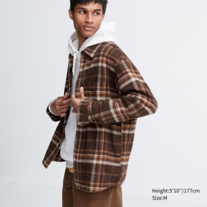 Brown Uniqlo Flannel Checked Long-sleeve Men Shirts | 613041