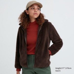 Brown Uniqlo Fluffy Yarn Fleece Full-Zip Women Jackets | 3709486