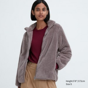 Brown Uniqlo Fluffy Yarn Fleece Full-Zip Women Jackets | 401438