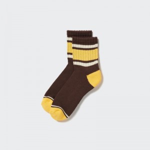 Brown Uniqlo Pattern Lined Half Men Socks | 7746137