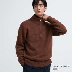 Brown Uniqlo Souffle Yarn Half-Zip Long-Sleeve Women Sweaters | 12816