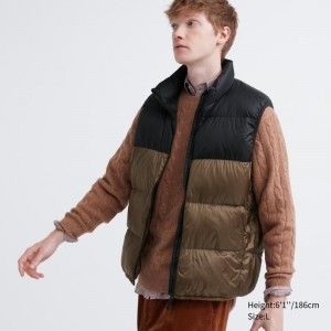 Brown Uniqlo Ultra Light Down Color Block Men Vest | 8035259
