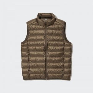 Brown Uniqlo Ultra Light Down Narrow Quilt Men Vest | 1181827