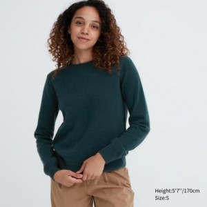 Green Uniqlo Cashmere Crew Neck Long-sleeve Women Sweaters | 5424129