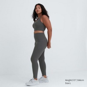 Grey Uniqlo AIRism UV Protection Pocketed Soft Women Leggings | 876227