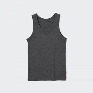 Grey Uniqlo Dry Color Ribbed Men Tank Top | 1937140