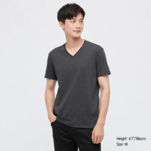 Grey Uniqlo Dry Color V-Neck Short-Sleeve Women T Shirts | 9925402