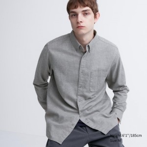 Grey Uniqlo Flannel Long-Sleeve Men Shirts | 2284499