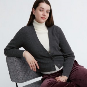 Grey Uniqlo Washable Knit Ribbed Long-Sleeve Women Cardigan | 9312310