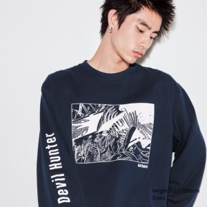 Navy Uniqlo Chainsaw Man × Kosuke Kawamura Ut Long-sleeve Graphic Men T Shirts | 2502941