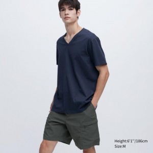 Navy Uniqlo Dry Color V-Neck Short-Sleeve Women T Shirts | 9223495