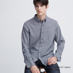 Navy Uniqlo Flannel Checked Long-sleeve Men Shirts | 8597460
