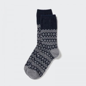 Navy Uniqlo HEATTECH Fair Isle Women Socks | 6324349
