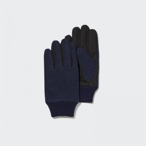 Navy Uniqlo HEATTECH Lined Faux Wool Men Gloves | 5248375