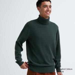 Olive Uniqlo Cashmere Turtleneck Long-sleeve Men Sweaters | 4961672