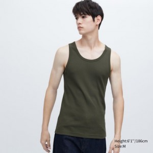 Olive Uniqlo Dry Color Ribbed Women Tank Top | 6044552