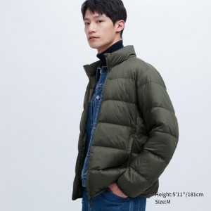 Olive Uniqlo Ultra Light Down 3d Cut Wide Quilt Men Jackets | 892128