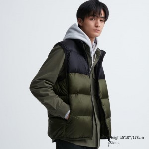 Olive Uniqlo Ultra Light Down Color Block Men Vest | 8632962