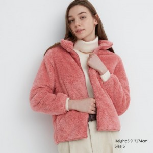Pink Uniqlo Fluffy Yarn Fleece Full-Zip Women Jackets | 1388258