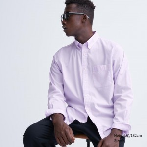 Purple Uniqlo Extra Fine Cotton Broadcloth Long-sleeve Men Shirts | 7820507
