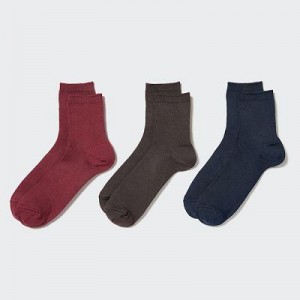 Red Uniqlo Crew Ribbed (3 Pairs) Women Socks | 4140276