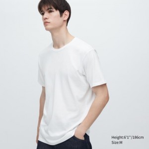White Uniqlo Airism Cotton Crew Neck Men T Shirts | 27448