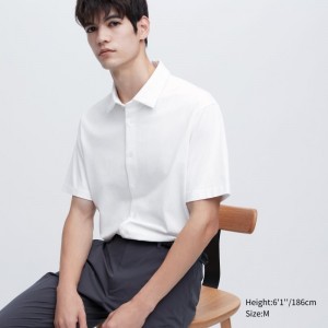 White Uniqlo Airism Full Open Short-sleeve Men Polo Shirts | 5809889