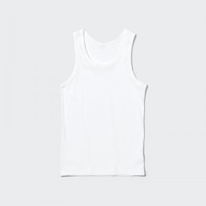 White Uniqlo Dry Color Ribbed Men Tank Top | 9873454