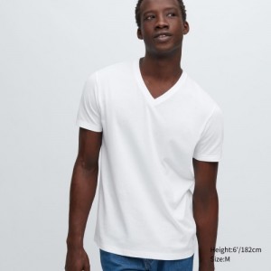 White Uniqlo Dry Color V-Neck Short-Sleeve Women T Shirts | 11723