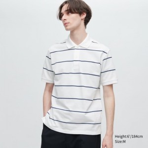 White Uniqlo Dry Pique Striped Short-sleeve Men Polo Shirts | 2857608