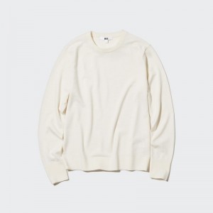 White Uniqlo Extra Fine Merino Crew Neck Long-Sleeve Women Sweaters | 3375569