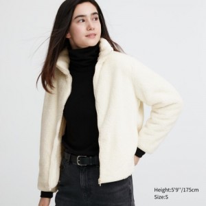 White Uniqlo Fluffy Yarn Fleece Full-Zip Women Jackets | 350366