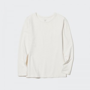White Uniqlo HEATTECH Cotton Crew Neck Long-Sleeve Women T Shirts | 4640837