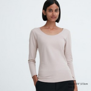 White Uniqlo HEATTECH Cotton Scoop Neck Long-Sleeve Women T Shirts | 1840226