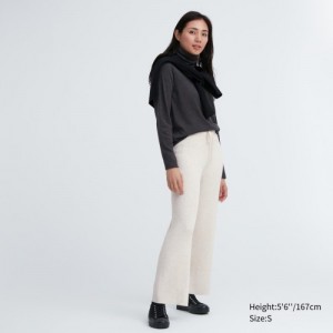 White Uniqlo Washable Knit Ribbed Lounge Women Pants | 5175160